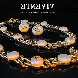 Fashion Vivienne Jewellery Empress Dowager Xi 24K Copper Plated True Gold Pearl Set High Version Collar Chain Bracelet Earrings Saturn Sweet Cool Style Reproduction