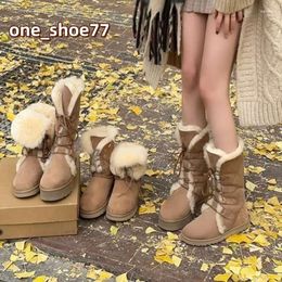Boots Winter Warm Plush Cotton Shoes 2024 Women Outdoor Lace Up Casual Snow Anti-slip Ethnic Thick Sole Soft