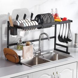 Kitchen Storage HOOKI Dish Rack Sink Drain Black Double Layer Organiser