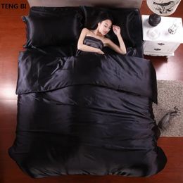 100% Silk Bedding Fashion Bedding set Pure Colour A/B double-sided Colour Simplicity Bed sheet quilt cover pillowcase 2-5pc 240105