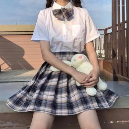 Clothing Sets Plaid Girl Sailor Uniforms School Mini High Japanese Waist Sexy Pleated Suit A-line