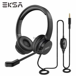 Cell Phone Earphones EKSA - H12 Office Headsets for PC 3.5mm Wired Computer Headphones with Microphone On-Ear Earphone for Skype/Call Center/Laptop YQ240105