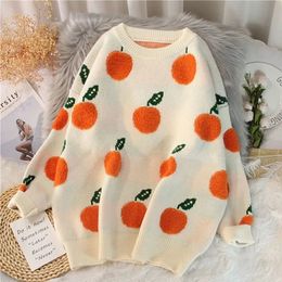 DAYIFUN Women Orange Embroidery Sweater Contrast Colour Long Sleeve Turtleneck Knit Pullovers Female Autumn Fashion Loose Jumpers 240105