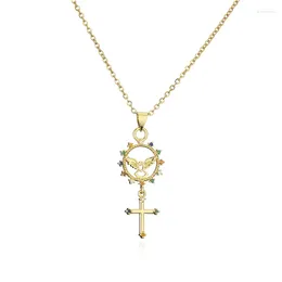 Pendant Necklaces High Quality Cross Angel Geometry Hollow Necklace For Women Inlaid With Zircon Copper Women's Jewelry Gift