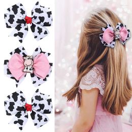 Hair Accessories 2pcs Glitter Ribbon Bowknot Hairpins Cow Print Clips For Baby Girls Handmade Kids Bows Barrettes Boutique Headwear