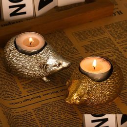 Candle Holders Resin Hedgehog Decoration Home Living Room Candlestick Ornaments Drop Delivery Garden Dheyb