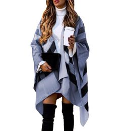 Scarves Autumn Winter Women Fashion Batwing Sleeve Coat Plaid Stripes Poncho Scarf Shawl4942357