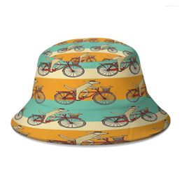 Berets Dog And Squirrel Are Friends Whimsical Animal Art Riding A Bicycle Bike Ride Bucket Hat Foldable Bob Panama Cap