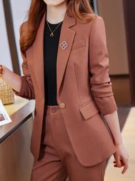 Women Casual Elegant Business Trousers Suit Office Ladies Slim Vintage Blazer Pantsuit Female Fashion Korean Clothes Two Pieces 240105