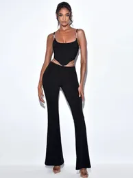Women's Two Piece Pants CIEMIILI Fashion Bandage Pieces Sets Sexy Hollow Out Sleeveless Tops & Long Pant Celebrity Club Evening Party