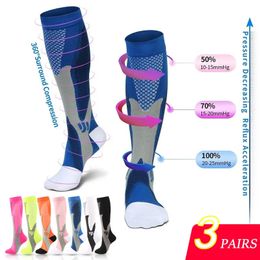 3 Pairs Compression Socks Man Woman Cycling Running Football Knee high Sport 2030 mmhg Diabetes Nursing Stocking 240104