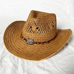 Berets Elegant Straw Hollow Handmade Western Cowboy Hat Men Women Cowgirl Jazz Outdoor Travel Beach Sombreros De Vaquero