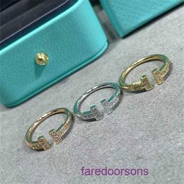 2024 new Designer Tifannissm ring Stainless steel Exquisite minimalist and luxurious double T for women with diamond embellishments Have Original Box