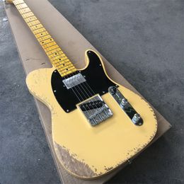 Nitro paint electric guitar, milky yellow, white wax xylophone body, free shipping wholesale and retail