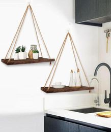 Wood Swing Hanging Rope Wall Mounted Floating Shelves Plant Outdoor Design Decoration Indoor Pot Flower Simple V5E9 Hooks Rails1980353