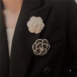 Brooches Pins, Brooches Amorcome Korea Fashion Pearls Black White Enamel Camellia For Women Chic Flower Brooch Pins Jewellery Coat Accessorie