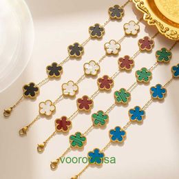 Classic Van Fashion Charm Bracelets Four Leaf Clover 2024 Wind Plum Blossom Double sided Bracelet Five Small Flowers Women's Flower With Box