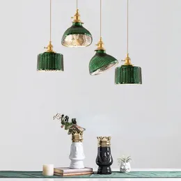 Pendant Lamps Retro Dining Room Chandelier Simple Homestay Bedroom Bar Table Decoration Lamp Green Electroplating Glass Brass