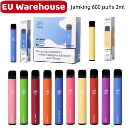 EU Stock Jam King vape disposable puff 600 2ml E-juice 10 Flavors China Wholesale Vapes Stick 550mAh Battery 20mg Nic Mesh Coil Elf Bar