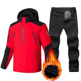 Jackets Plus Size 9xl Ski Suit Men Winter Thick Warm Fleece Jackets and Pants Windproof Snow Coat Snowboard Wear Set Husband Overalls