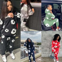 Fashion Womens Tracksuits Streetwear Two Piece Set 2024 Spring Autumn Chic Printed Logn Sleeve Hoodie Sweatshirt And Pants Sports 2Pcs Sweatsuits