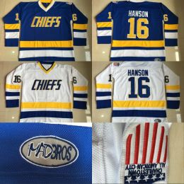 Men #16 Jack Hanson Charlestown Chiefs Jersey 17 Steve Hanson 18 Jeff Hanson Brother Slap Shot Movie Hockey Jersey Stitched