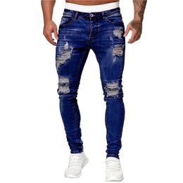 Fashion Street Style Ripped Skinny Jeans Men Classic Wash Solid Denim Trouser Mens Casual Slim Fit Pencil Pants Y2k y240104