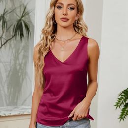 Women's Blouses Fashion 2024 Summer Satin Shirts Woman Solid V Neck Sleeveless Silk Blouse Casual Loose Tops Blusas Para Mujer 25152