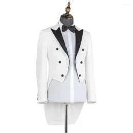 Men's Suits White Men 2 Piece Long Jacket Black Pant Wedding Tuxedo Blazer Peaked Lapel Formal Tailor Made Grooms Man Prom Dress