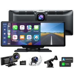 10.26" Stereo Apple Carplay Android Auto 2.5K Dash Cam,1080P Backup Camera Car Radio with Bluetooth/Mirror Link/Maps Navigation/Voice Control/64GTF Card/FM