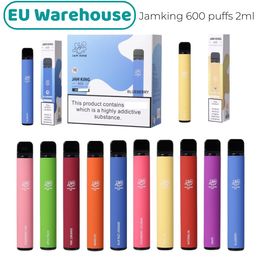 Jam King EU Stock Vape jetable Puff 600 2ml E-juice 10 Flavours Disposable Cigarette China Wholesale Vape Stick 550mAh Battery 20mg Nic Mesh Coil Elf Bar