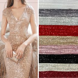 3510yard Stretch Sequin Fabric Material Shiny Fabric Party Dress Glitter Fabric For Sewing By the Yard 240104