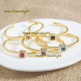 Bangle Designer With Box DY Luxury Charm Opening Bracelets Twisted Pearl Multi Row Diamond Thick Wire Chain Oval Bracelet For Women Men 2024 Sliver Jewellery Gift