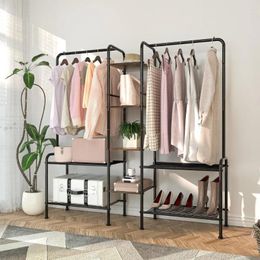 Hangers Hanger Metal Clothes Rack With Wood Shelves Heavy Duty Black 2 In 1 Adjustable Freestanding Garment Closet Organizer Home