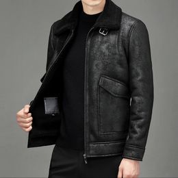 Autumn and Winter Men's Suede Jacket Plus Velvet Lapel Thick Warm Fashion Boutique Imitation Leather Top Large Size PU Coa 240105