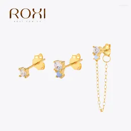 Stud Earrings ROXI 925 Sterling Silver Jewellery Set For Women Geometry Coloured CZ 3 Piece Chain Bijoux Femme Tendance 2024