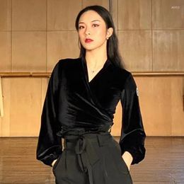 Stage Wear Black Velvet Latin Dance Tops Women Long Sleeves Short Cardigan Adult Cha Rumba Practise Clothes Winter DNV18798