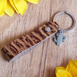 Keychains Car Key Chain Accessories Emboss Cactus Metal Unix Textured Retro Trendy Bohemia Casual Originality Genuine Leather