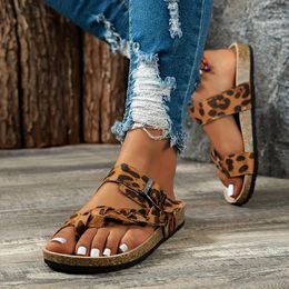 Sandals Ladies Shoes 2024 Leopard Women's Casual Buckle Flat Slippers Summer Beach Platform Women Zapatos Mujer