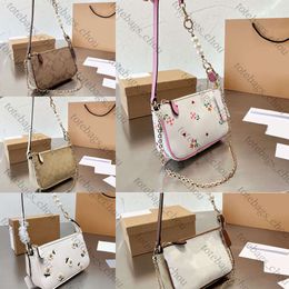 2024 New fashion Shoulder Bags evening bags pearl half moon bag flower axillary Bag lady clutch genuine leather plain embroidery floral letter hardware chain wallet
