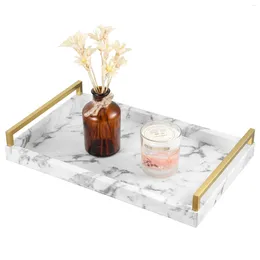 Decorative Figurines Tray 39X25 CM Faux Leather Serving With Golden Metal Handles For Coffee Table Ottoman Party Jewelry Key