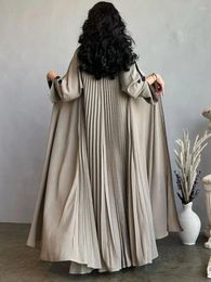 Ethnic Clothing Contrast Colour Dubai Abaya Pleats Back Tailored Collar Split Cuffs Muslim Women Coat Kimono Modest Islamic Ramadan Eid