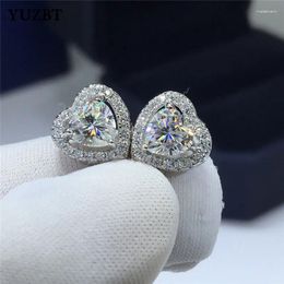 Stud Earrings YUZBT Women S925 Sterling Silver Solid Excellent Cut Total 2 Carat Diamond Test Past D Colour Heart Moissanite