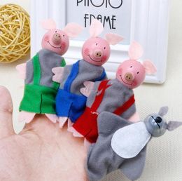 4 Pcs Three Little Pigs Finger Puppets Wooden Headed Baby Kids Educational ToyTwFi5649633