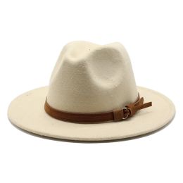 Suede Belt Hats Fedoras Wide Brim Panama Felt Hat for Women Party Church Jazz Top Cap British Men Dress Hats Sombreros