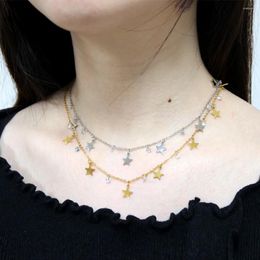 Pendant Necklaces Small Star Moon Round CZ Stone For Women Stainless Steel Chain Choker Fashion Jewelry Cute Girls Party Gift