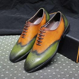 Fashion Men's Oxford Genuine Leather High Quality Wingtip Lace-up Office Dress Shoes for Men Wedding Party Formal Oxfords