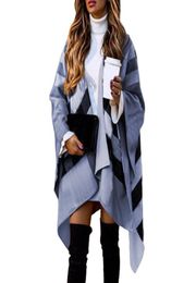 Scarves Autumn Winter Women Fashion Batwing Sleeve Coat Plaid Stripes Poncho Scarf Shawl9371263