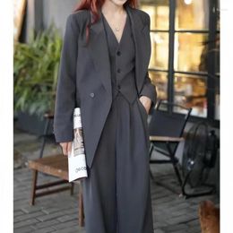 Women's Vests Korean Fashion Women Business Blazer 3 Pieces Set Elegant Casual Jackets Coat Sleeveless Vest And Pant Suit Female Clothes