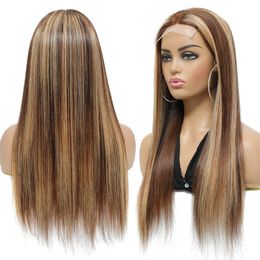 Brazilian Peruvian Indian Malaysian 4X4 Lace Front Wig 100% Human Hair Straight P4/27 Piano Colour 10-32inch Free Part